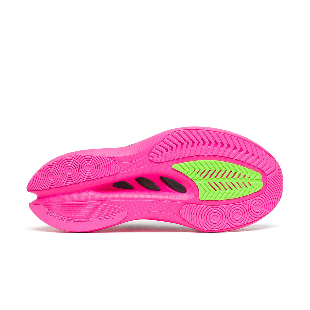 Saucony Endorphin Pro 5 løbesko sål i pink og grøn