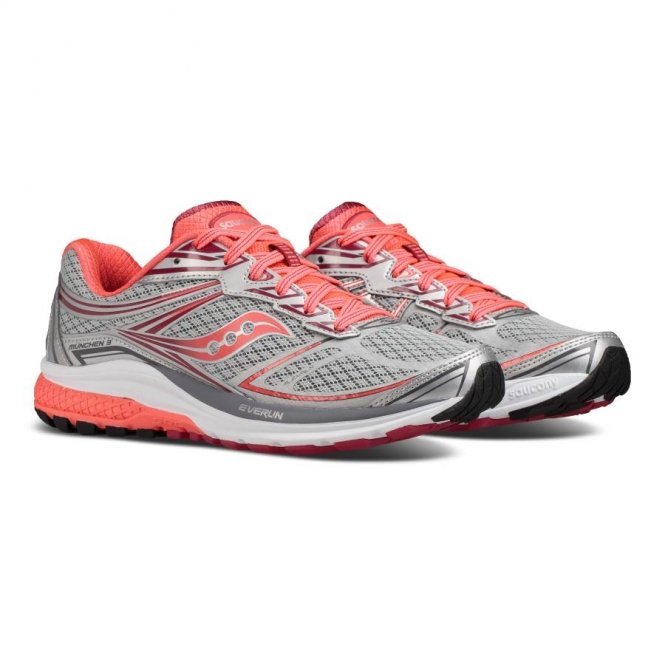 Saucony München 3 dame løbesko i grå og pink farver