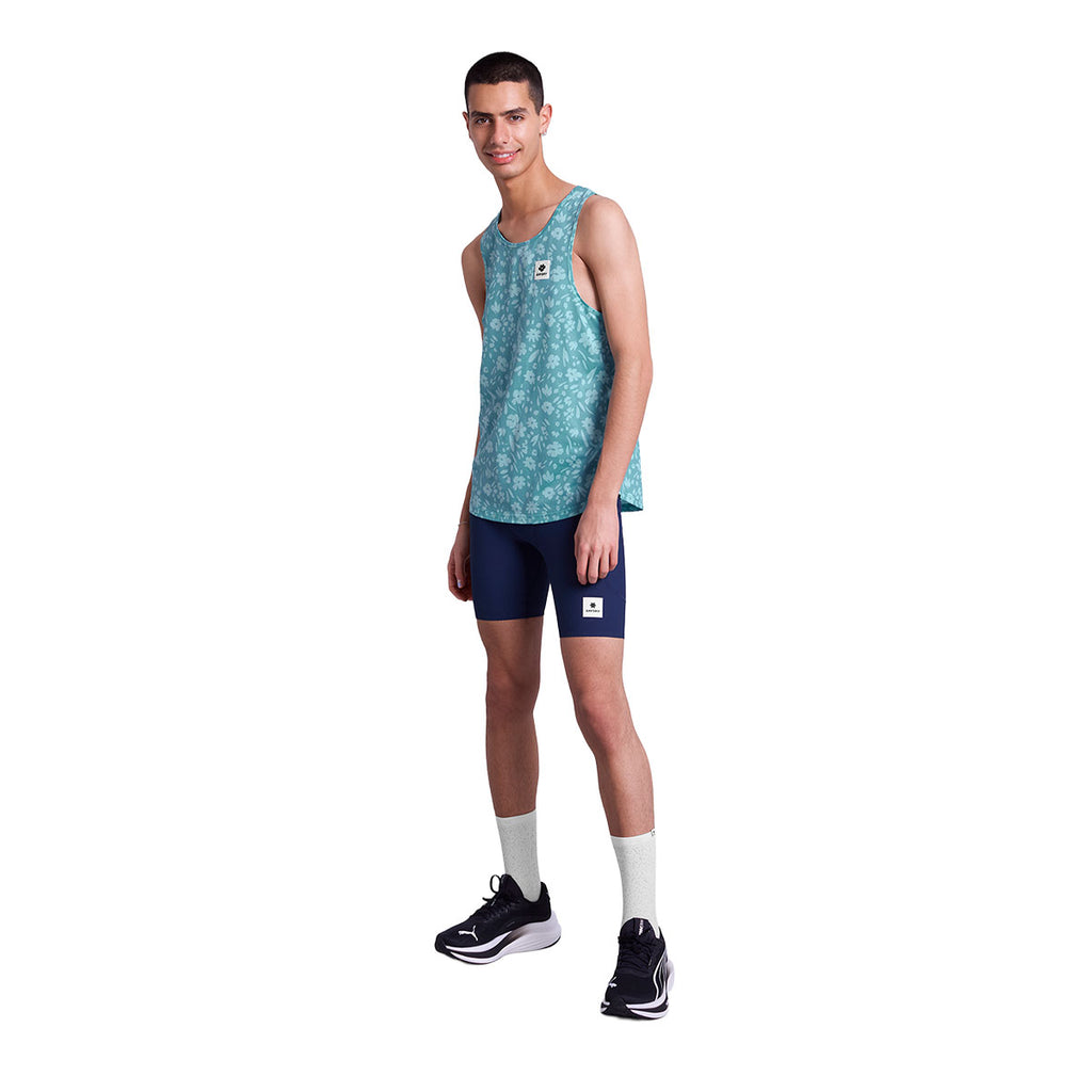Saysky Flower Combat singlet med blomsterdesign i blå og grøn nuancer