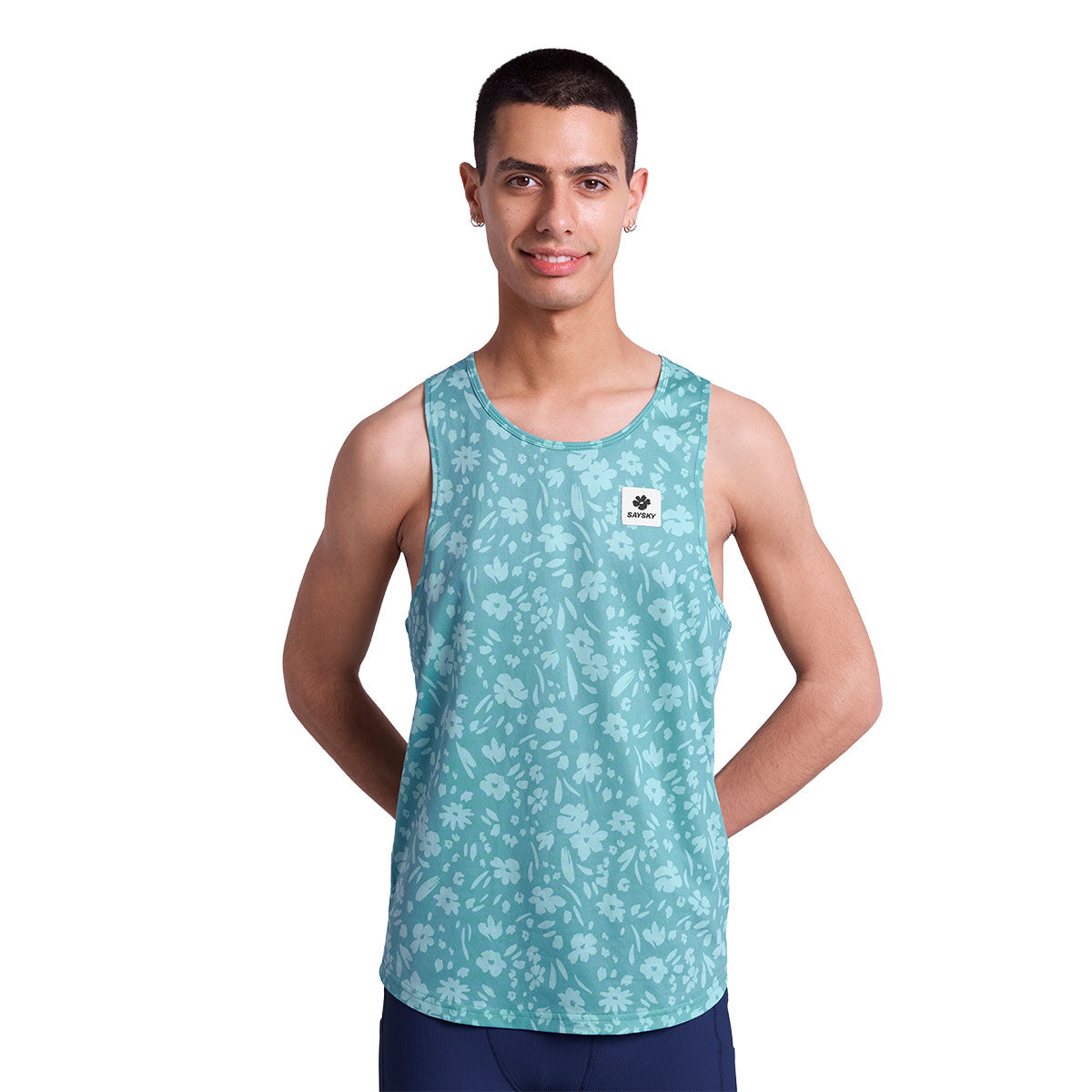 Saysky Flower Combat Singlet med blomsterdesign i blågrøn farve
