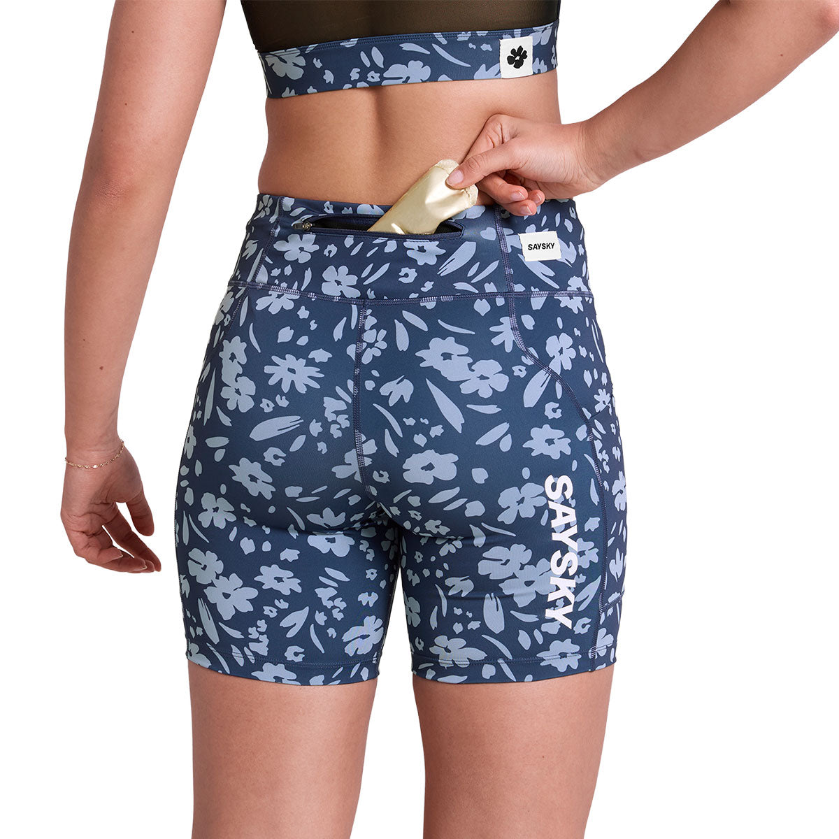 Saysky Flower Combat+ korte tights i blå med blomsterdesign