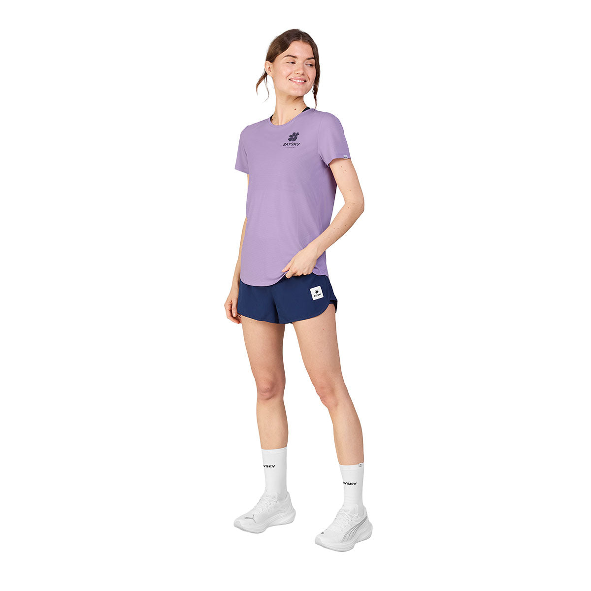 Saysky Flower Flow T-shirt Dame i lilla med kort ærme
