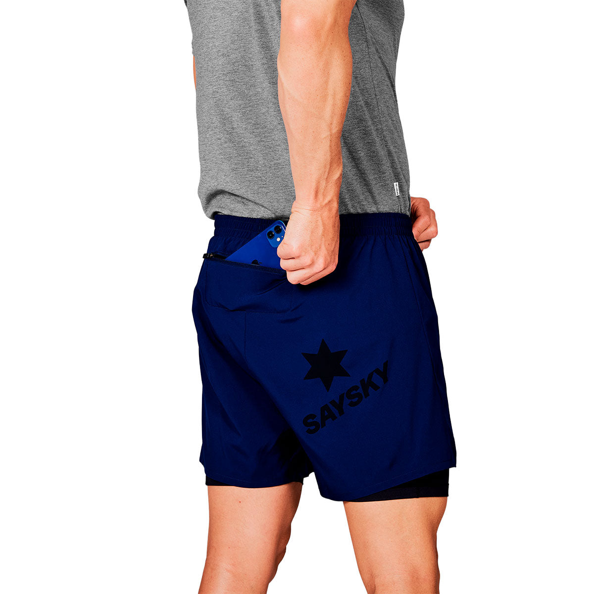 Saysky Pace 2 i 1 shorts 5" i blå med lomme