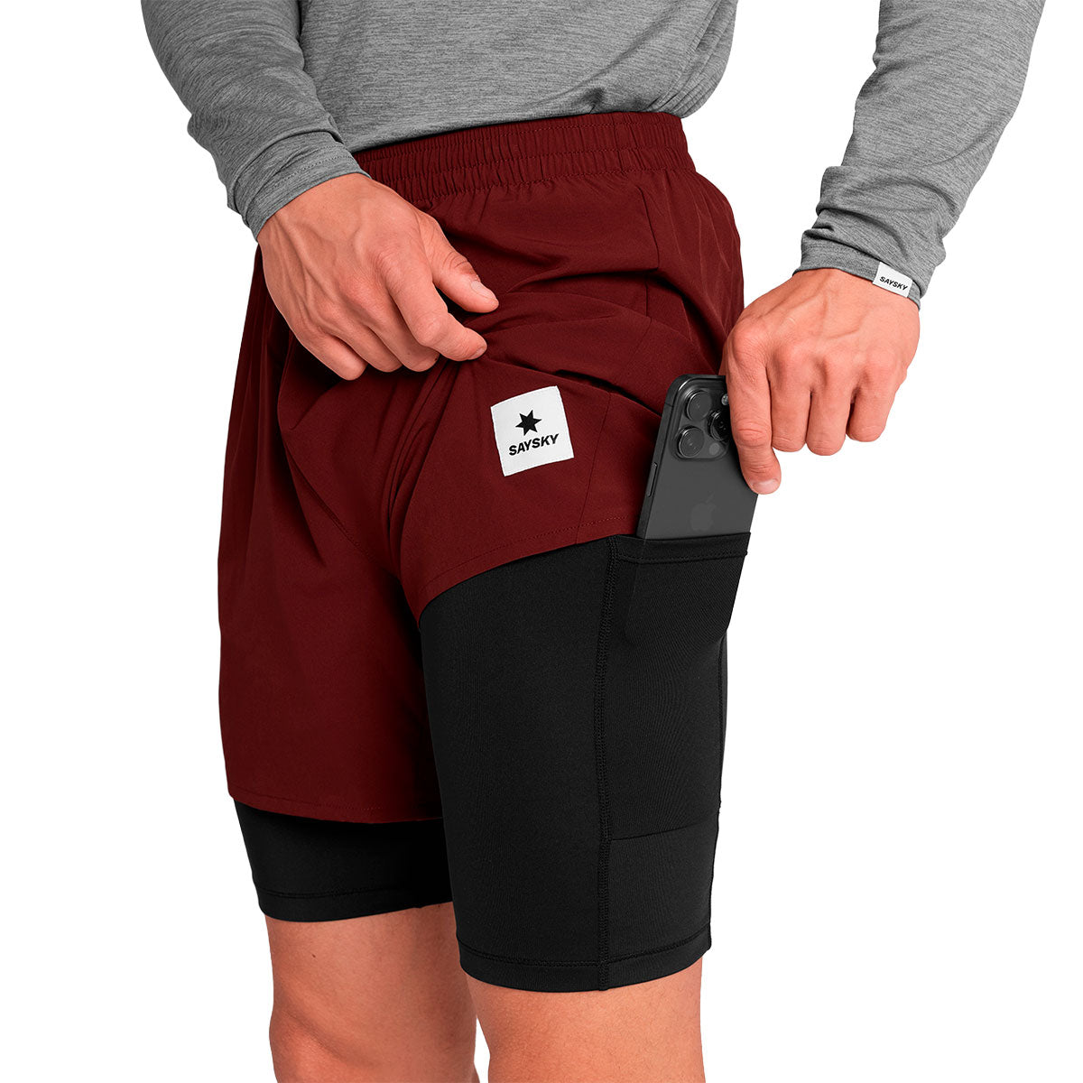 Saysky Pace 2 i 1 shorts med lomme til telefon