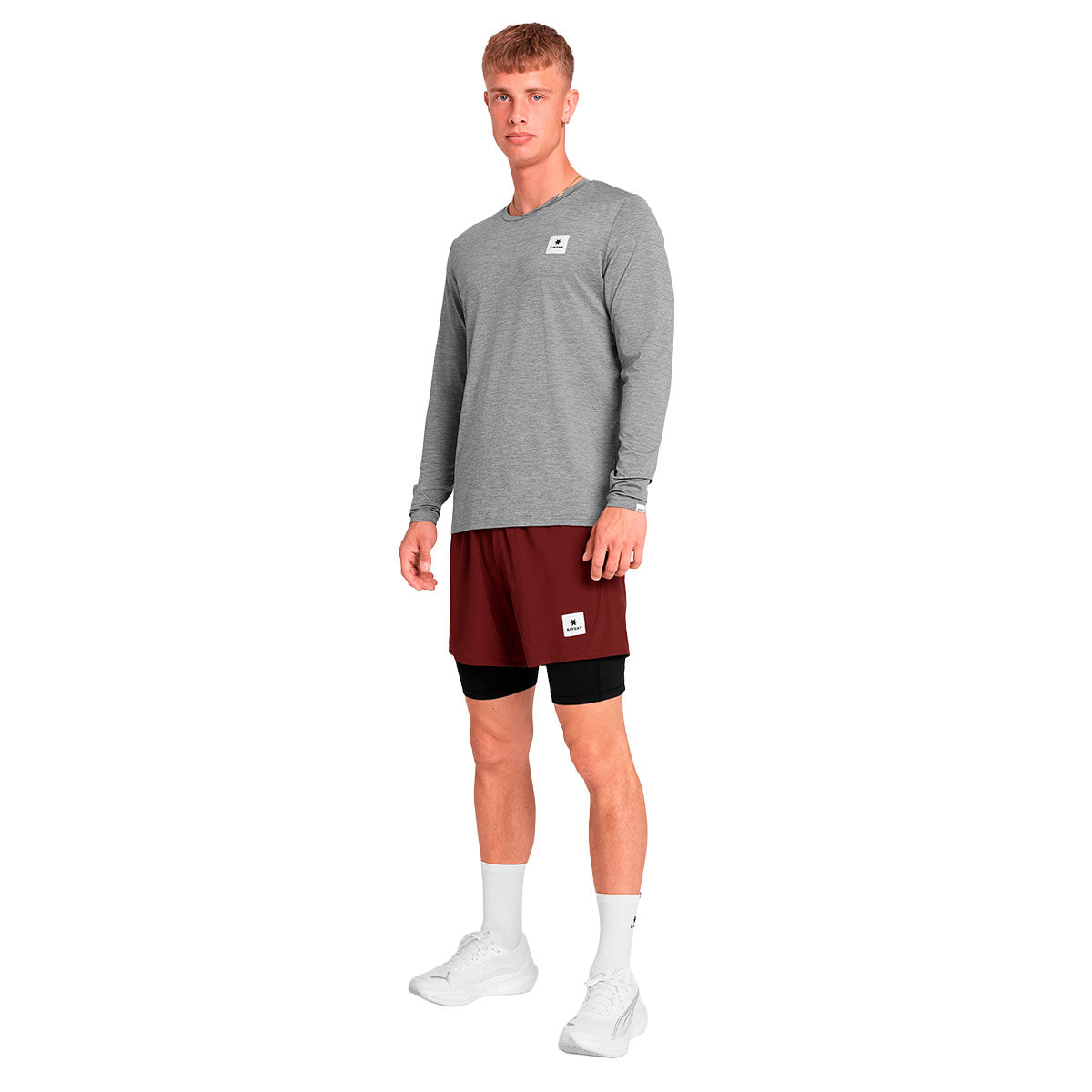 Saysky Pace 2 i 1 shorts i rød og sort, 5 tommer