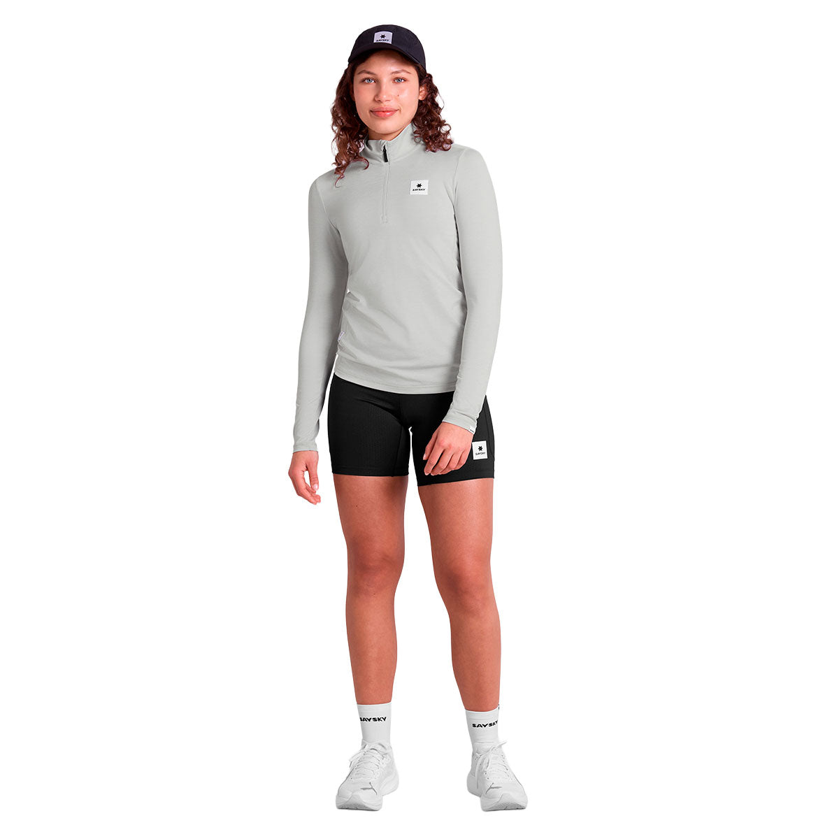 Saysky Pace Half Zip Long Sleeve Dame i grå med lange ærmer