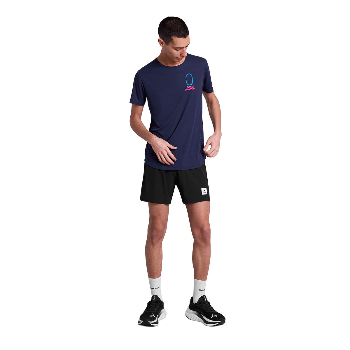 Saysky Statement Flow T-shirt i navy med logo foran
