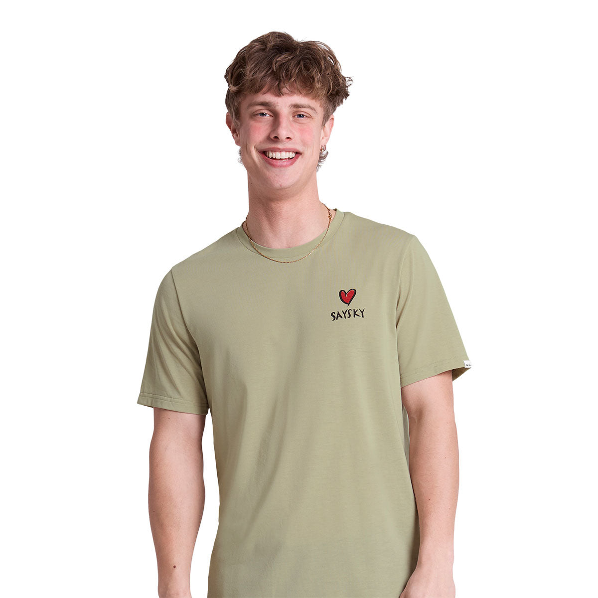 Saysky Statement Motion T-shirt med hjertebroderi i olivengrøn