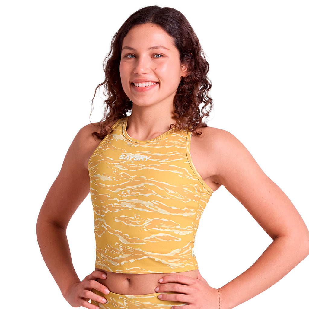 Saysky Tiger Combat Crop Top til damer i gul med mønster
