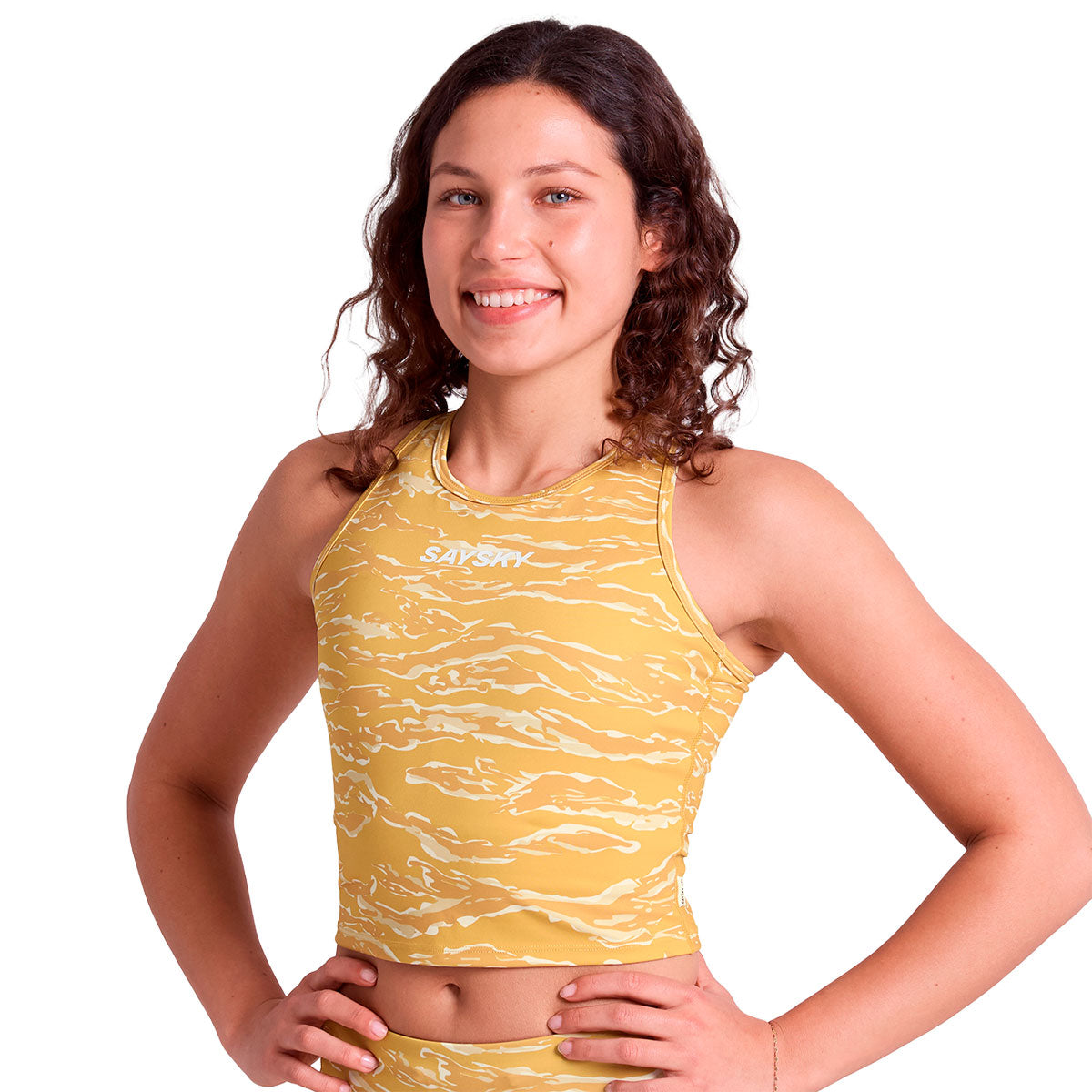 Saysky Tiger Combat Crop Top til damer i gul med mønster