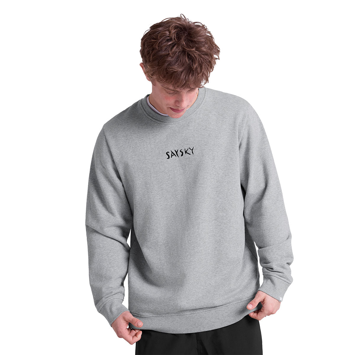Grå crewneck trøje med Saysky logo foran