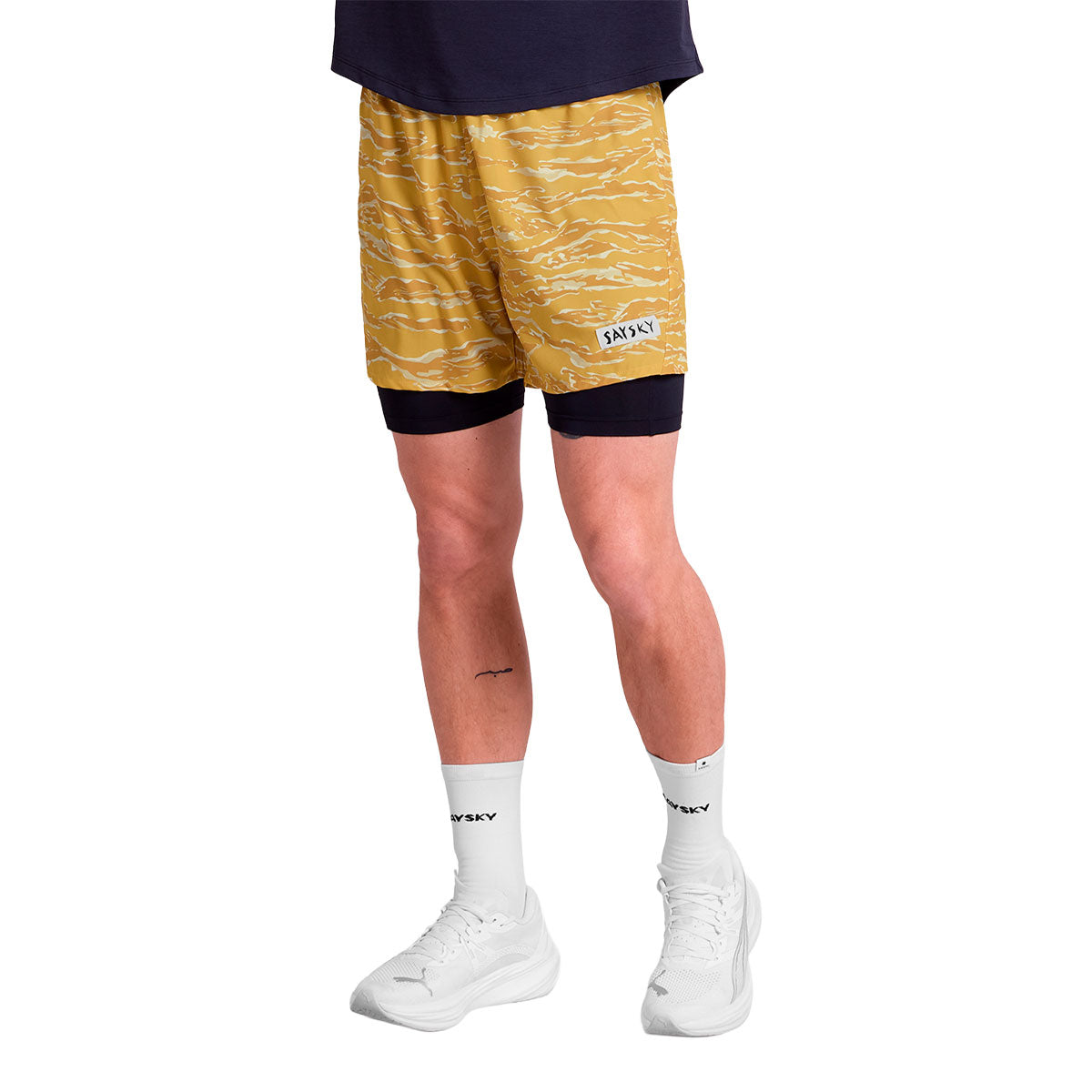 Saysky Tiger Pace 2 i 1 shorts i gul og sort