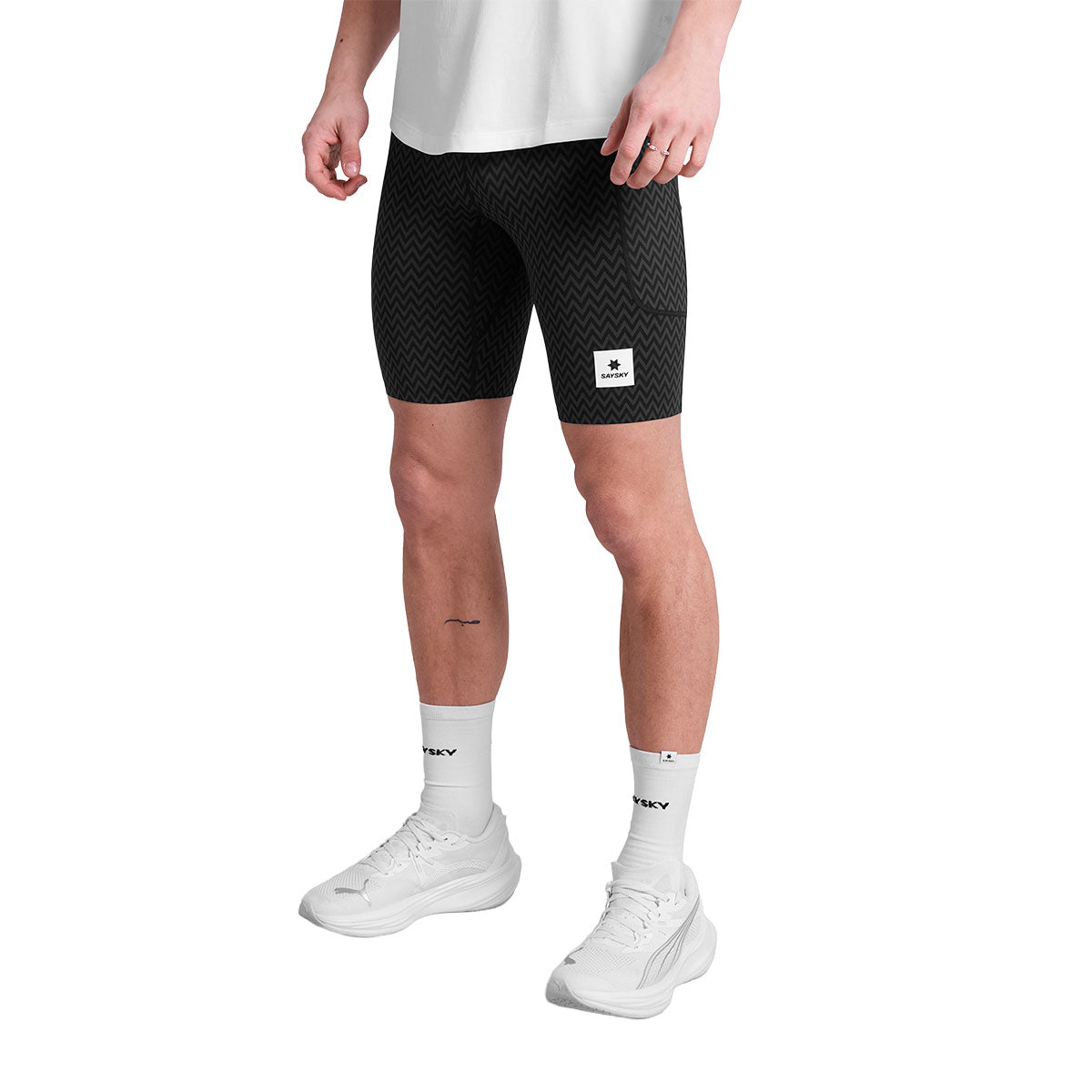 Saysky Zig Zag Combat+ korte tights i sort med mønster