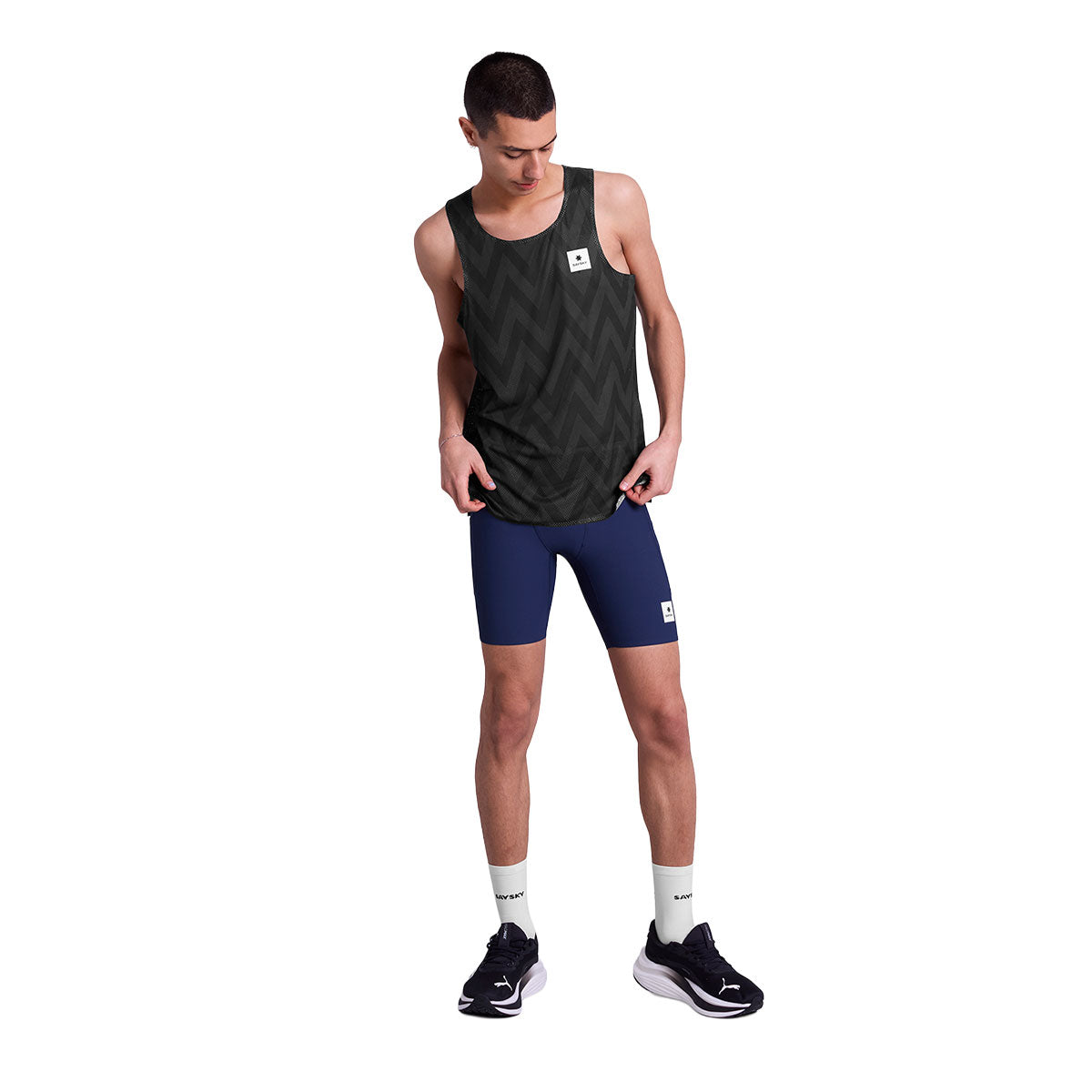 Saysky Zig Zag Flow Air Singlet i sort med zigzag mønster