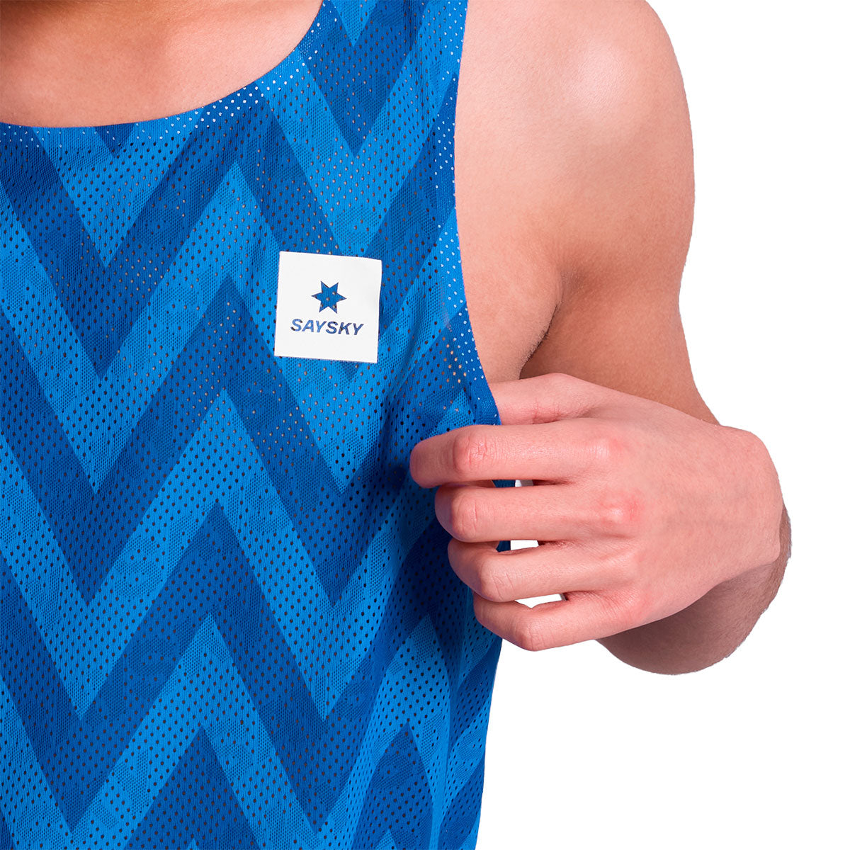 Saysky Zig Zag Flow Air Singlet i blå med zigzag mønster