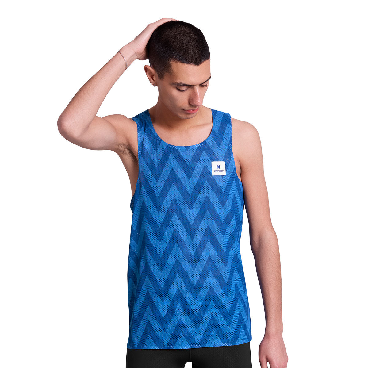 Saysky Zig Zag Flow Air Singlet i blå med zigzag mønster