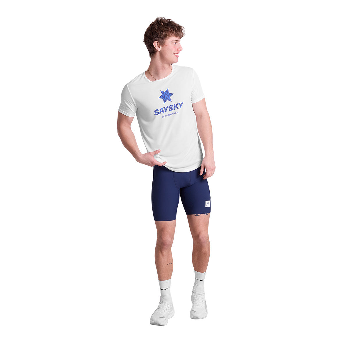 Hvid Saysky Zig Zag Flow T-shirt med logo foran